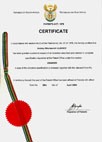 Сертификат Соответствия (ЮАР) на бактерицидные установки: Лазурь М - обеззараживание воды ультрафиолетом с применением ультразвука.